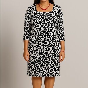 White House Black Market Black and White Patterned Dress